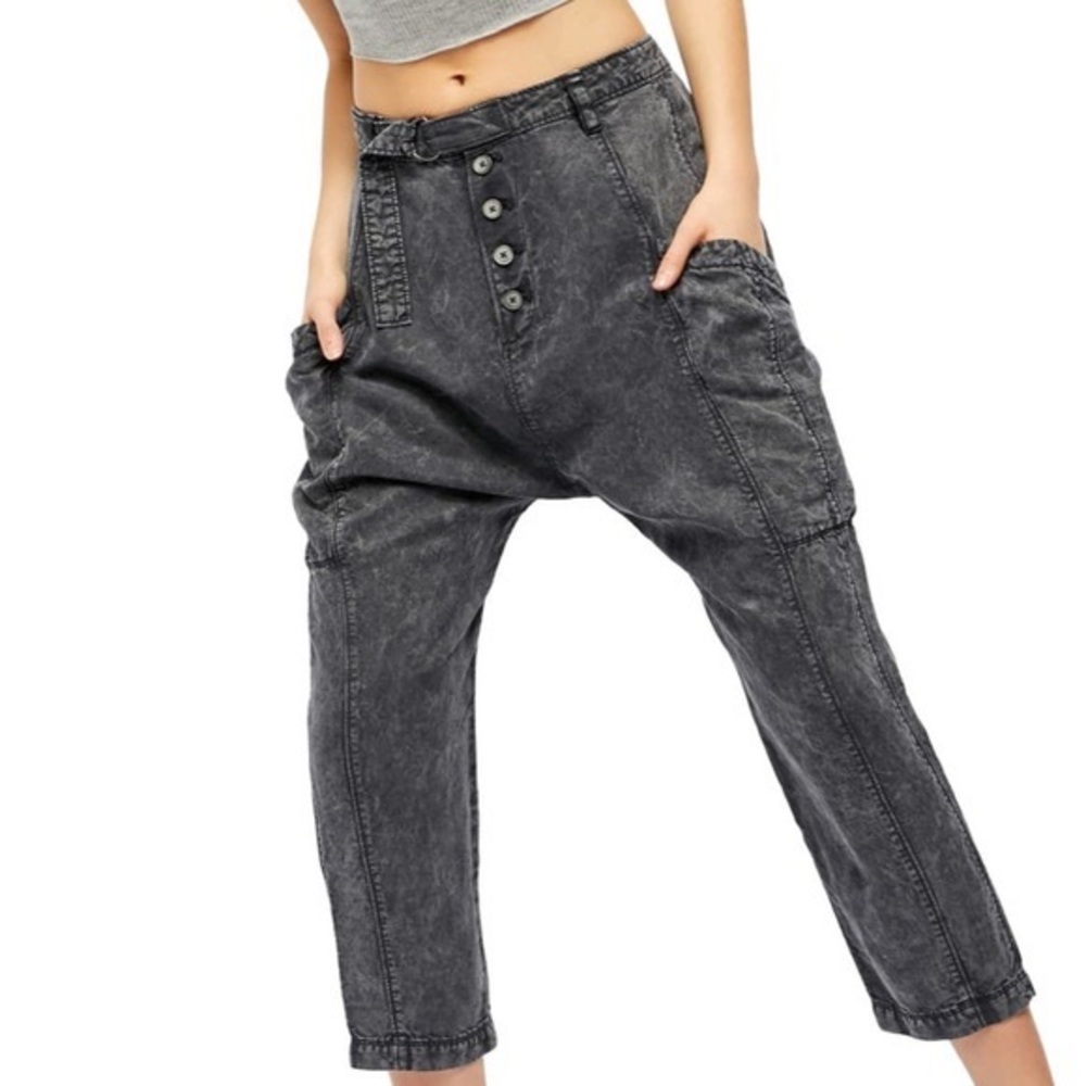 Free People Acid Wash Harem Button Up Trousers